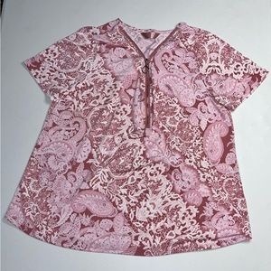 Amana Pink Zip Floral Paisley Blouse